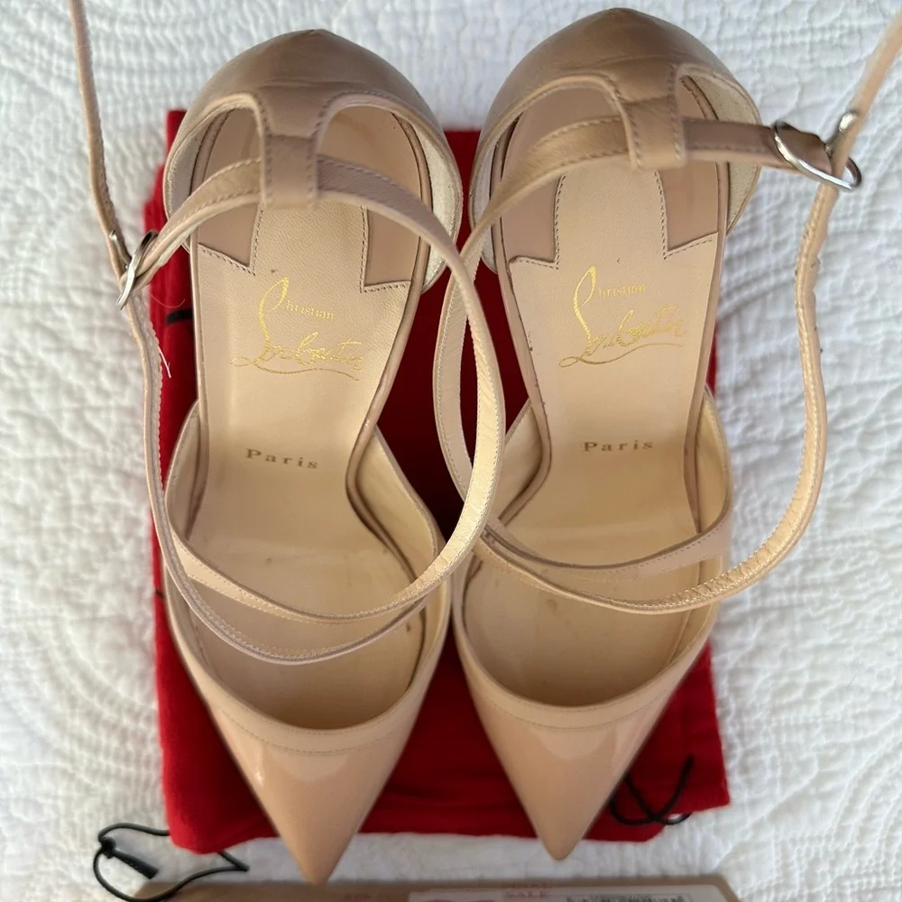 Christian Louboutin Nude Patent Leather Pointed Toe Heels